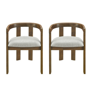 English Elm Modern Barrel Arm Dining Chairs Solid Rubberwood Linen Seat Mid-Century Set of 2 Walnut N768P458481W