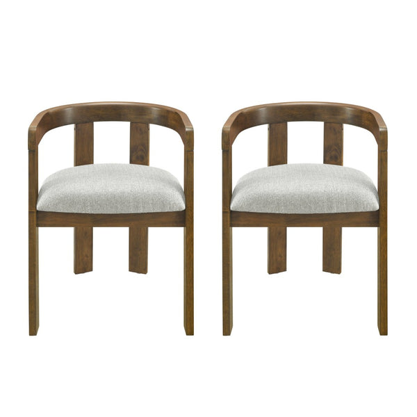 English Elm Modern Barrel Arm Dining Chairs Solid Rubberwood Linen Seat Mid-Century Set of 2 Walnut N768P458481W