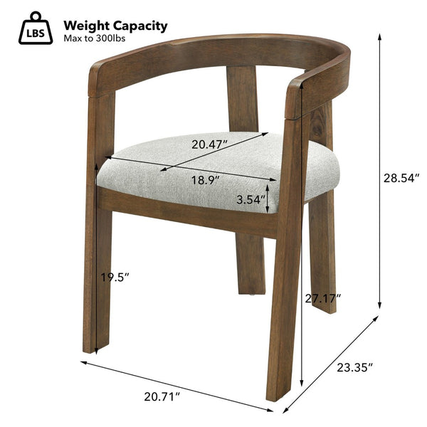 English Elm Modern Barrel Arm Dining Chairs Solid Rubberwood Linen Seat Mid-Century Set of 2 Walnut N768P458481W