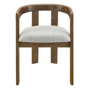 English Elm Modern Barrel Arm Dining Chairs Solid Rubberwood Linen Seat Mid-Century Set of 2 Walnut N768P458481W