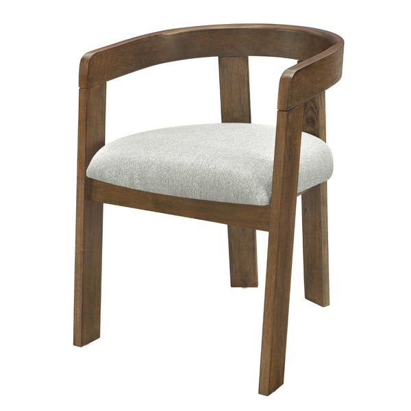 English Elm Modern Barrel Arm Dining Chairs Solid Rubberwood Linen Seat Mid-Century Set of 2 Walnut N768P458481W
