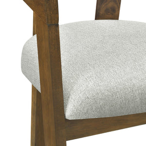 English Elm Modern Barrel Arm Dining Chairs Solid Rubberwood Linen Seat Mid-Century Set of 2 Walnut N768P458481W