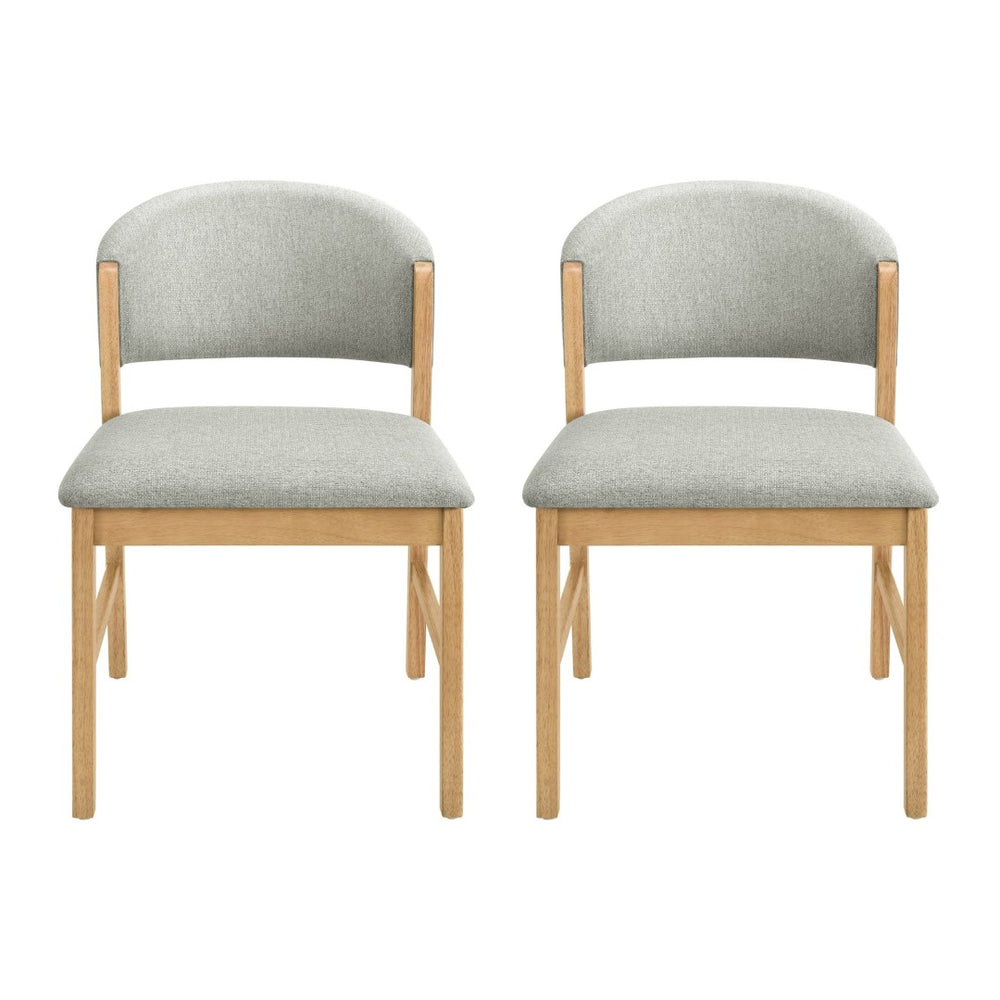 English Elm Mid-century Modern Rubberwood Dining Chairs with Curved Upholstered Back Set of 2 Grayish Green / Natural Oak N768P458483N