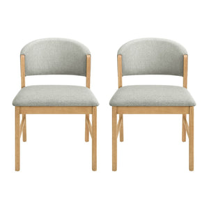 English Elm Mid-century Modern Rubberwood Dining Chairs with Curved Upholstered Back Set of 2 Grayish Green / Natural Oak N768P458483N