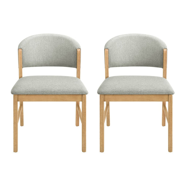 English Elm Mid-century Modern Rubberwood Dining Chairs with Curved Upholstered Back Set of 2 Grayish Green / Natural Oak N768P458483N