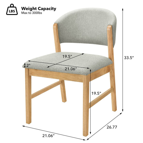 English Elm Mid-century Modern Rubberwood Dining Chairs with Curved Upholstered Back Set of 2 Grayish Green / Natural Oak N768P458483N