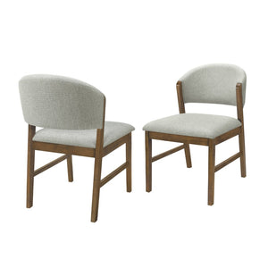 English Elm Mid-century Modern Rubberwood Dining Chairs with Curved Upholstered Back Set of 2 Grayish Green / Walnut N768P458483W