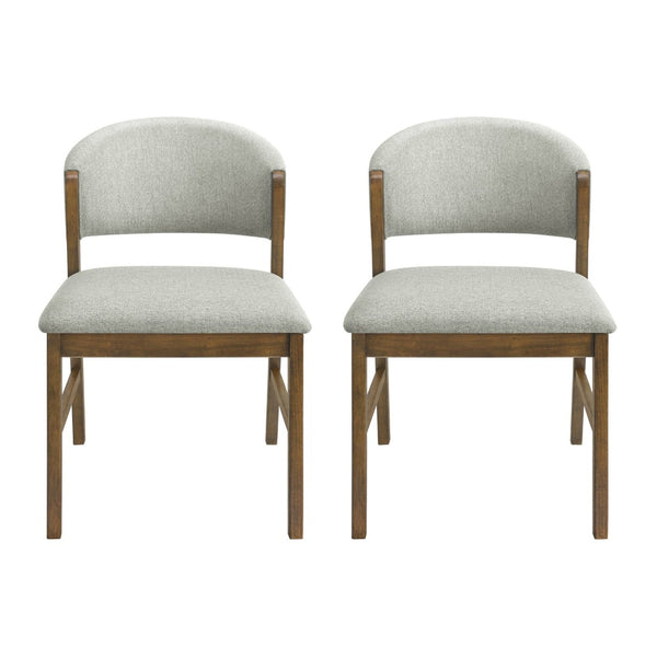 English Elm Mid-century Modern Rubberwood Dining Chairs with Curved Upholstered Back Set of 2 Grayish Green / Walnut N768P458483W
