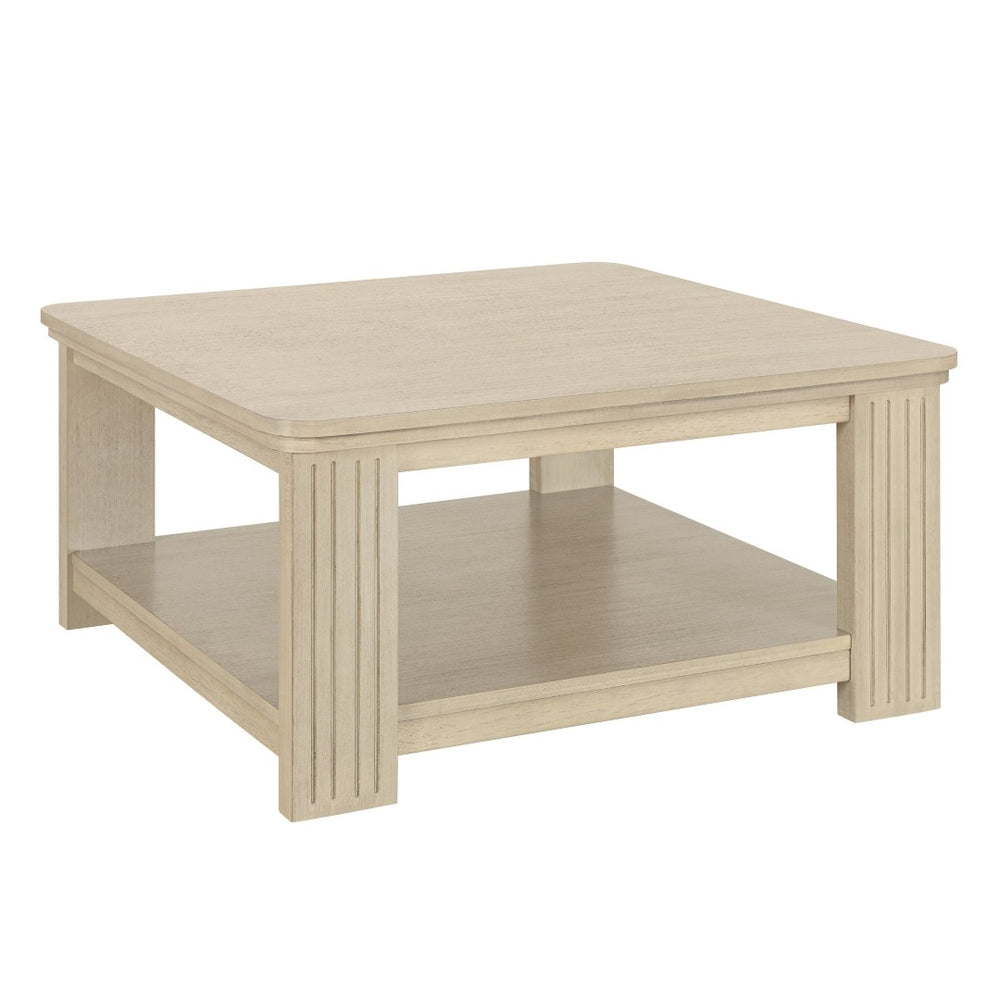 English Elm Square Two Tier Coffee Table with Fluted Legs Beige Wood Finish for Living Room N768P458485N
