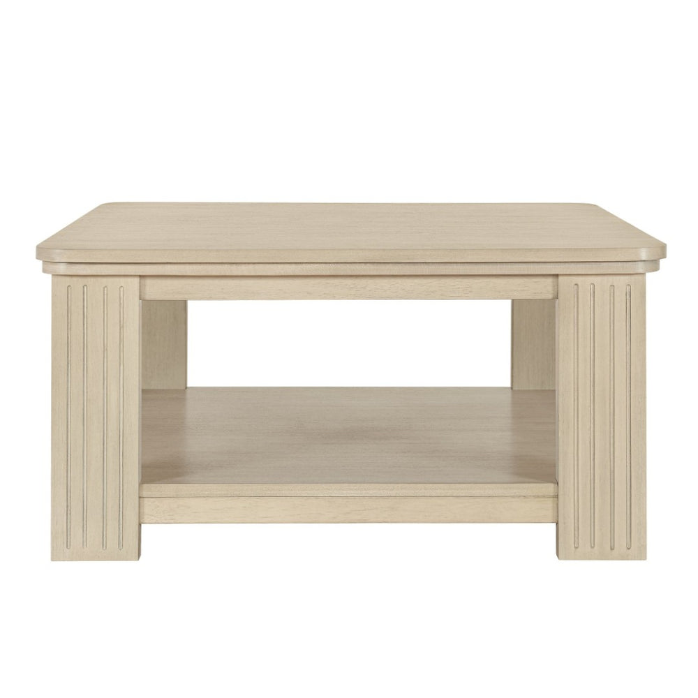 English Elm Square Two Tier Coffee Table with Fluted Legs Beige Wood Finish for Living Room N768P458485N