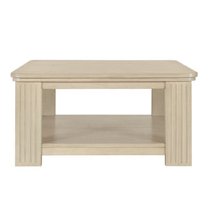 English Elm Square Two Tier Coffee Table with Fluted Legs Beige Wood Finish for Living Room N768P458485N