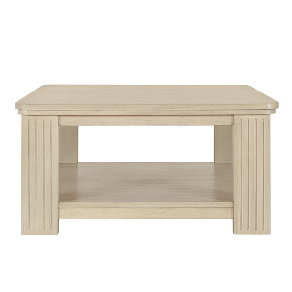 English Elm Square Two Tier Coffee Table with Fluted Legs Beige Wood Finish for Living Room N768P458485N