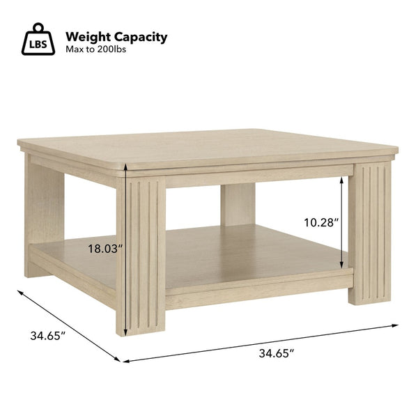 English Elm Square Two Tier Coffee Table with Fluted Legs Beige Wood Finish for Living Room N768P458485N