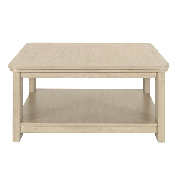 English Elm Square Two Tier Coffee Table with Fluted Legs Beige Wood Finish for Living Room N768P458485N