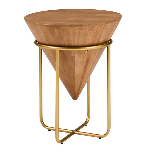 English Elm Minimalist Solid Wood Gold Metal Round Accent Table for Bedroom or Living Room N768P464746G