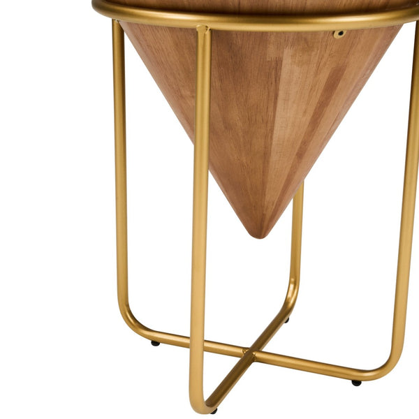 English Elm Minimalist Solid Wood Gold Metal Round Accent Table for Bedroom or Living Room N768P464746G