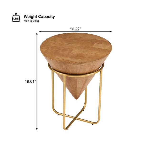 English Elm Minimalist Solid Wood Gold Metal Round Accent Table for Bedroom or Living Room N768P464746G