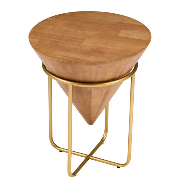 English Elm Minimalist Solid Wood Gold Metal Round Accent Table for Bedroom or Living Room N768P464746G