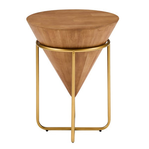 English Elm Minimalist Solid Wood Gold Metal Round Accent Table for Bedroom or Living Room N768P464746G