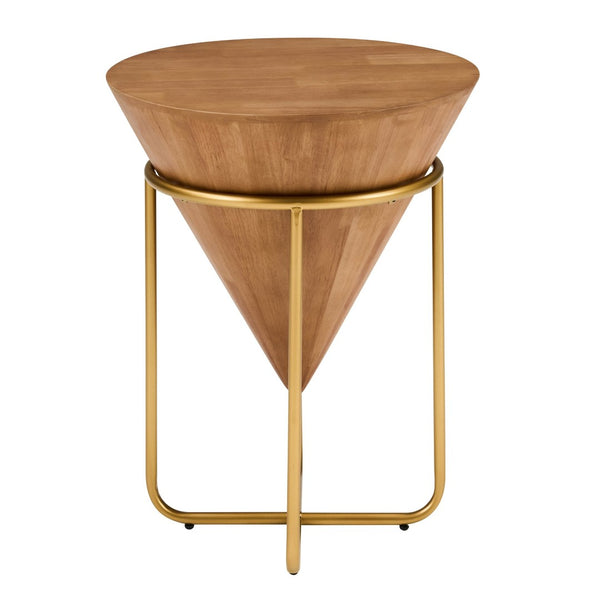 English Elm Minimalist Solid Wood Gold Metal Round Accent Table for Bedroom or Living Room N768P464746G