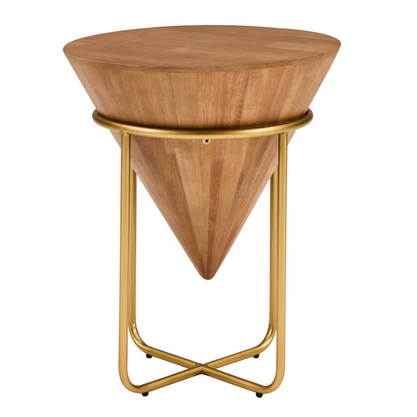 English Elm Minimalist Solid Wood Gold Metal Round Accent Table for Bedroom or Living Room N768P464746G