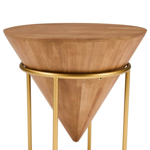 English Elm Minimalist Solid Wood Gold Metal Round Accent Table for Bedroom or Living Room N768P464746G