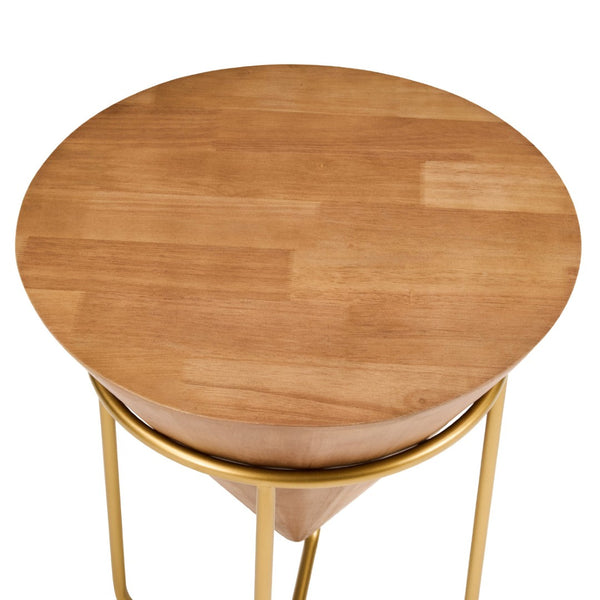 English Elm Minimalist Solid Wood Gold Metal Round Accent Table for Bedroom or Living Room N768P464746G