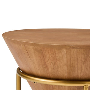 English Elm Minimalist Solid Wood Gold Metal Round Accent Table for Bedroom or Living Room N768P464746G