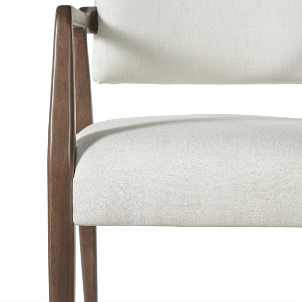 English Elm Mid-century Rubberwood Dining Armchair Set with Linen Upholstery and Tapered Sculpted Legs Beige+Brown N768P466147D