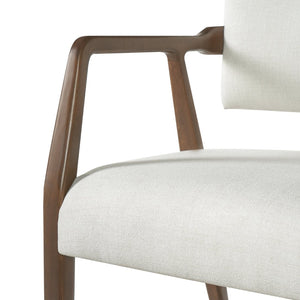 English Elm Mid-century Rubberwood Dining Armchair Set with Linen Upholstery and Tapered Sculpted Legs Beige+Brown N768P466147D
