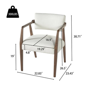 English Elm Mid-century Rubberwood Dining Armchair Set with Linen Upholstery and Tapered Sculpted Legs Beige+Brown N768P466147D