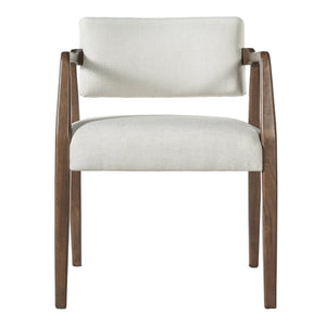 English Elm Mid-century Rubberwood Dining Armchair Set with Linen Upholstery and Tapered Sculpted Legs Beige+Brown N768P466147D