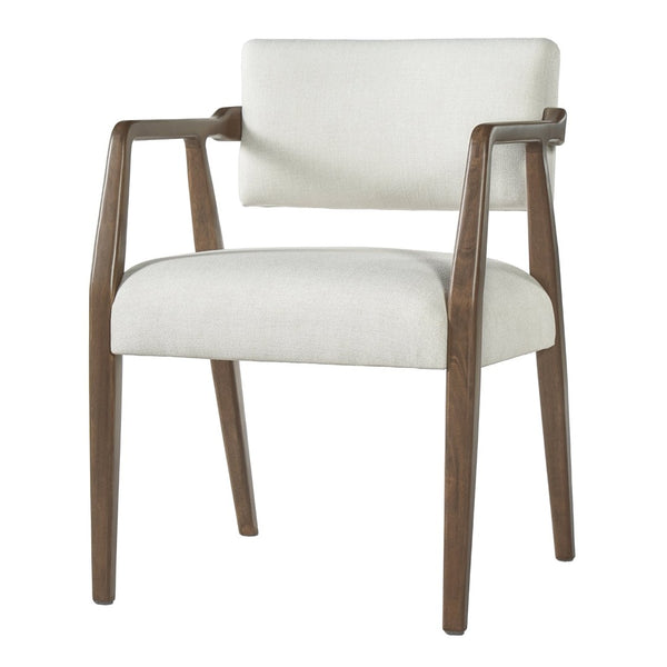 English Elm Mid-century Rubberwood Dining Armchair Set with Linen Upholstery and Tapered Sculpted Legs Beige+Brown N768P466147D