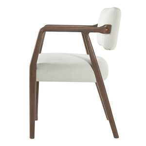 English Elm Mid-century Rubberwood Dining Armchair Set with Linen Upholstery and Tapered Sculpted Legs Beige+Brown N768P466147D