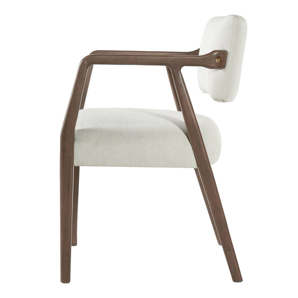English Elm Mid-century Rubberwood Dining Armchair Set with Linen Upholstery and Tapered Sculpted Legs Beige+Brown N768P466147D