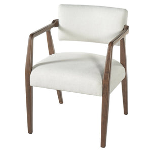 English Elm Mid-century Rubberwood Dining Armchair Set with Linen Upholstery and Tapered Sculpted Legs Beige+Brown N768P466147D