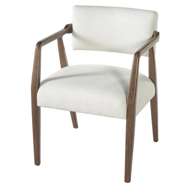 English Elm Mid-century Rubberwood Dining Armchair Set with Linen Upholstery and Tapered Sculpted Legs Beige+Brown N768P466147D