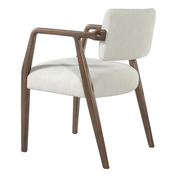 English Elm Mid-century Rubberwood Dining Armchair Set with Linen Upholstery and Tapered Sculpted Legs Beige+Brown N768P466147D