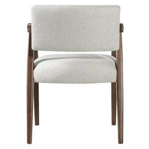 English Elm Mid-century Rubberwood Dining Armchair Set with Linen Upholstery and Tapered Sculpted Legs Beige+Brown N768P466147D