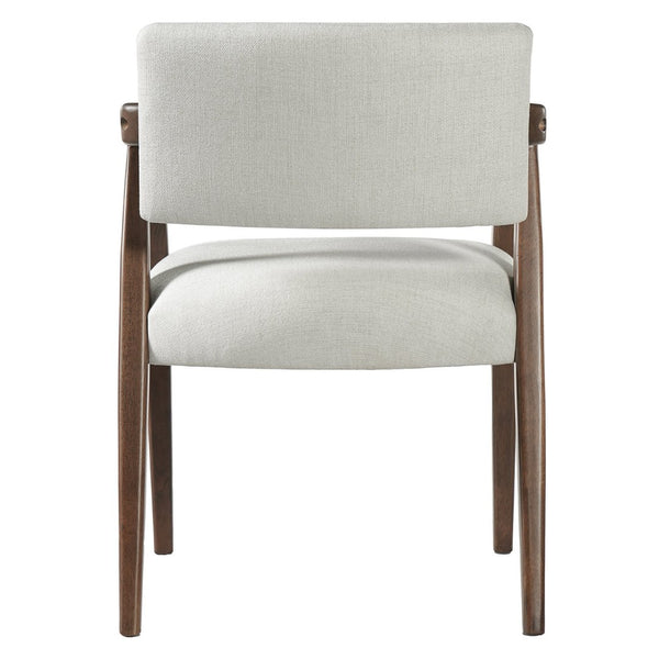 English Elm Mid-century Rubberwood Dining Armchair Set with Linen Upholstery and Tapered Sculpted Legs Beige+Brown N768P466147D
