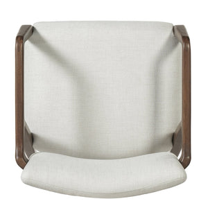 English Elm Mid-century Rubberwood Dining Armchair Set with Linen Upholstery and Tapered Sculpted Legs Beige+Brown N768P466147D