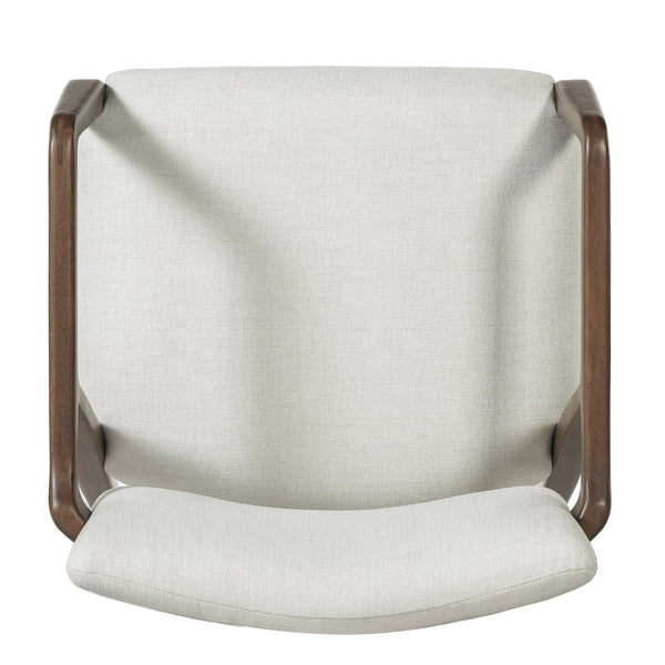 English Elm Mid-century Rubberwood Dining Armchair Set with Linen Upholstery and Tapered Sculpted Legs Beige+Brown N768P466147D
