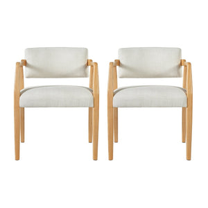 English Elm Mid-century Rubberwood Dining Armchair Set with Linen Upholstery and Tapered Sculpted Legs Beige+Natural N768P466147N