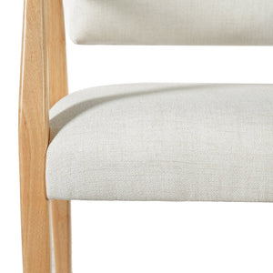 English Elm Mid-century Rubberwood Dining Armchair Set with Linen Upholstery and Tapered Sculpted Legs Beige+Natural N768P466147N