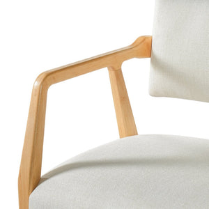 English Elm Mid-century Rubberwood Dining Armchair Set with Linen Upholstery and Tapered Sculpted Legs Beige+Natural N768P466147N