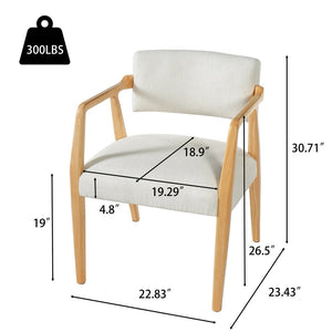 English Elm Mid-century Rubberwood Dining Armchair Set with Linen Upholstery and Tapered Sculpted Legs Beige+Natural N768P466147N