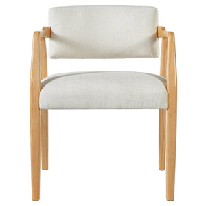 English Elm Mid-century Rubberwood Dining Armchair Set with Linen Upholstery and Tapered Sculpted Legs Beige+Natural N768P466147N