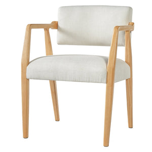 English Elm Mid-century Rubberwood Dining Armchair Set with Linen Upholstery and Tapered Sculpted Legs Beige+Natural N768P466147N