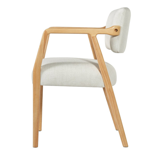 English Elm Mid-century Rubberwood Dining Armchair Set with Linen Upholstery and Tapered Sculpted Legs Beige+Natural N768P466147N