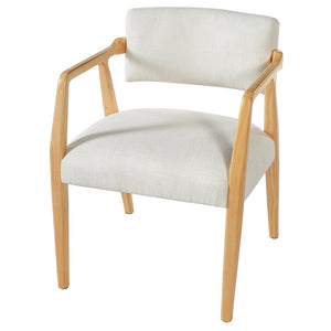 English Elm Mid-century Rubberwood Dining Armchair Set with Linen Upholstery and Tapered Sculpted Legs Beige+Natural N768P466147N